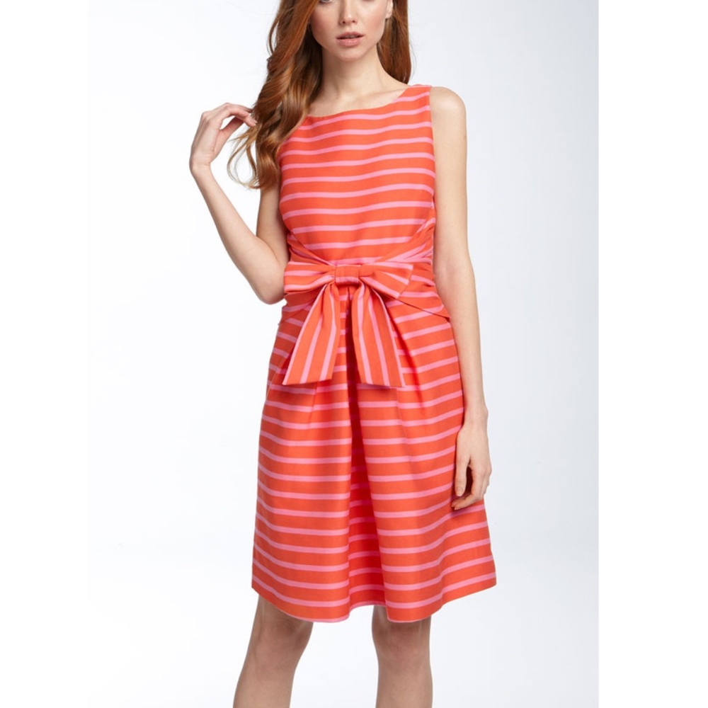 KATE SPADE Jillian Coral and Pink Stripe Dress with Bow